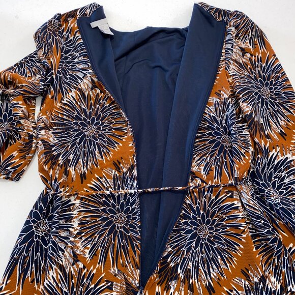 H&M Dress Size 8 Floral Print Brown Blue Knee Length 3/4 Sleeves Boho Retro Chic - Picture 7 of 7